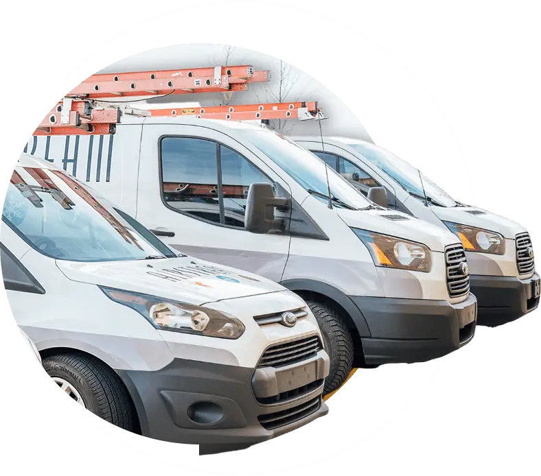Airstream Services fleet of service vans ready for solar panel installation and support across Middle Tennessee.