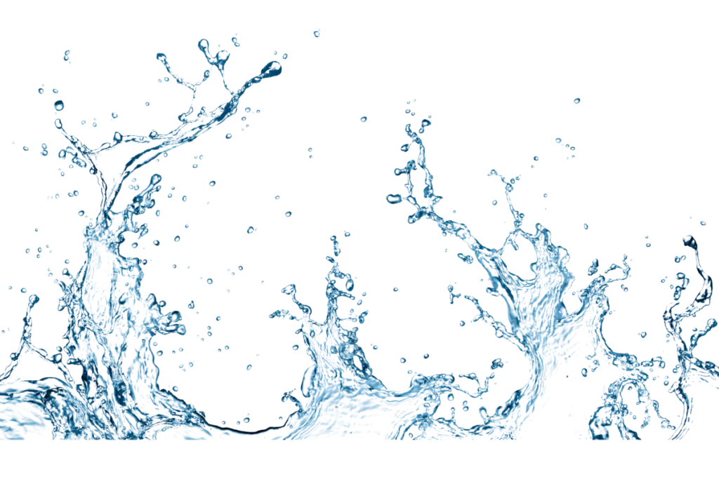 Dynamic blue water splashes and bursts against a black background, representing water flow and plumbing services.