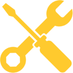 Orange outline icon of a crossed wrench and screwdriver, symbolizing repair and maintenance services.