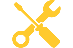 Orange outline icon of a crossed wrench and screwdriver, symbolizing repair and maintenance services.