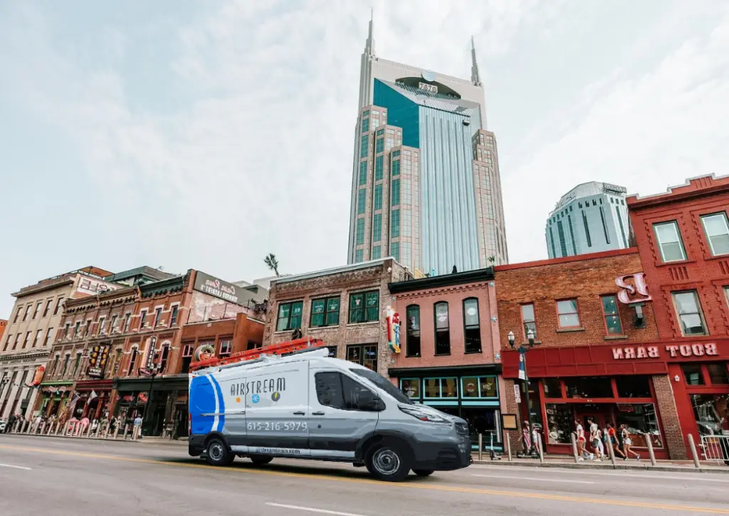 Airstream Services Fleet Truck Driving Down Broadway in Nashville, TN